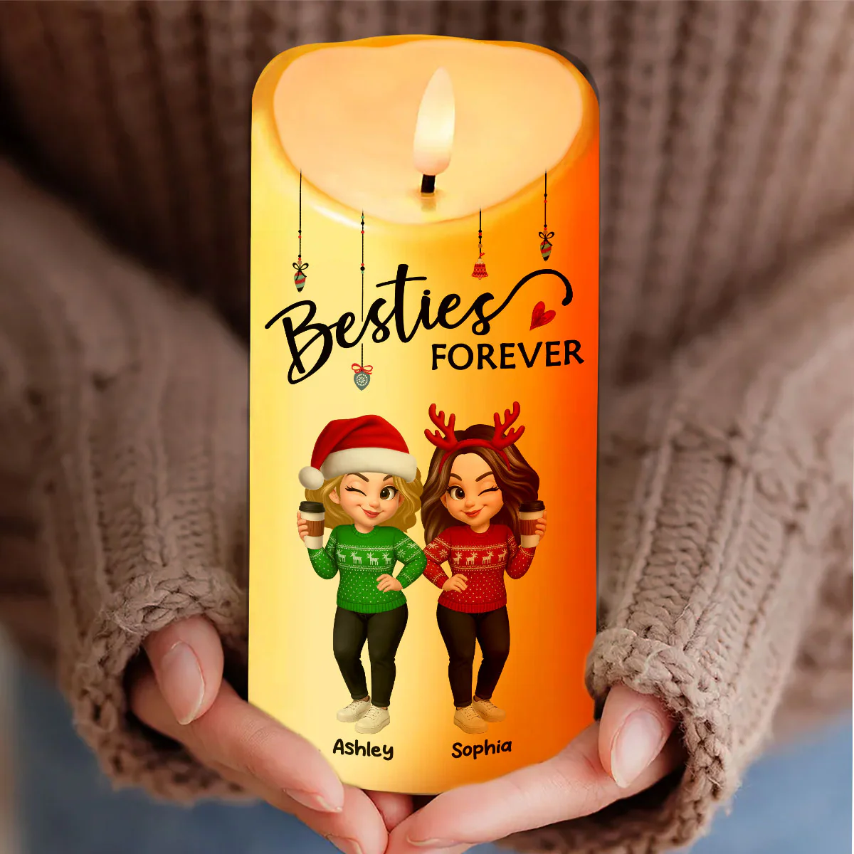 Pretty Sister Besties Standing Personalized LED Candle, Christmas Gift for Sisters, Besties - Image 5