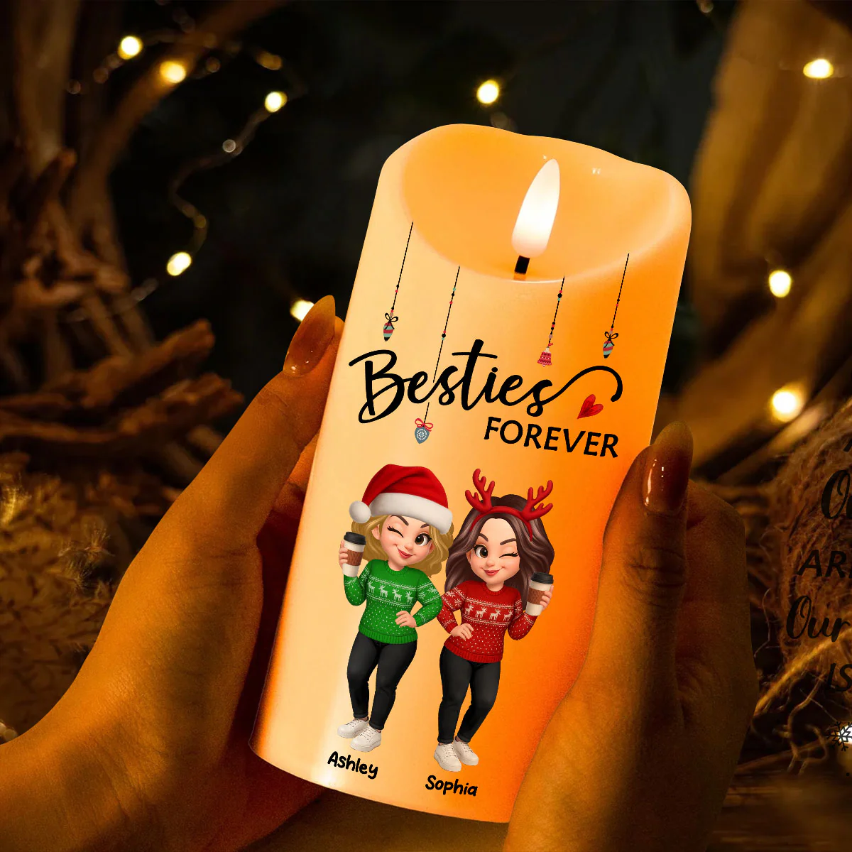 Pretty Sister Besties Standing Personalized LED Candle, Christmas Gift for Sisters, Besties - Image 6