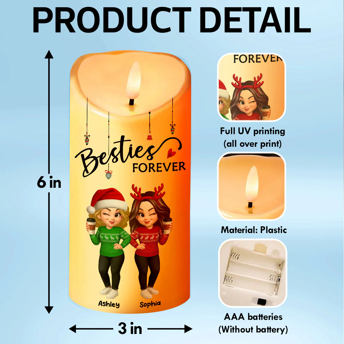 Pretty Sister Besties Standing Personalized LED Candle, Christmas Gift for Sisters, Besties - Image 7