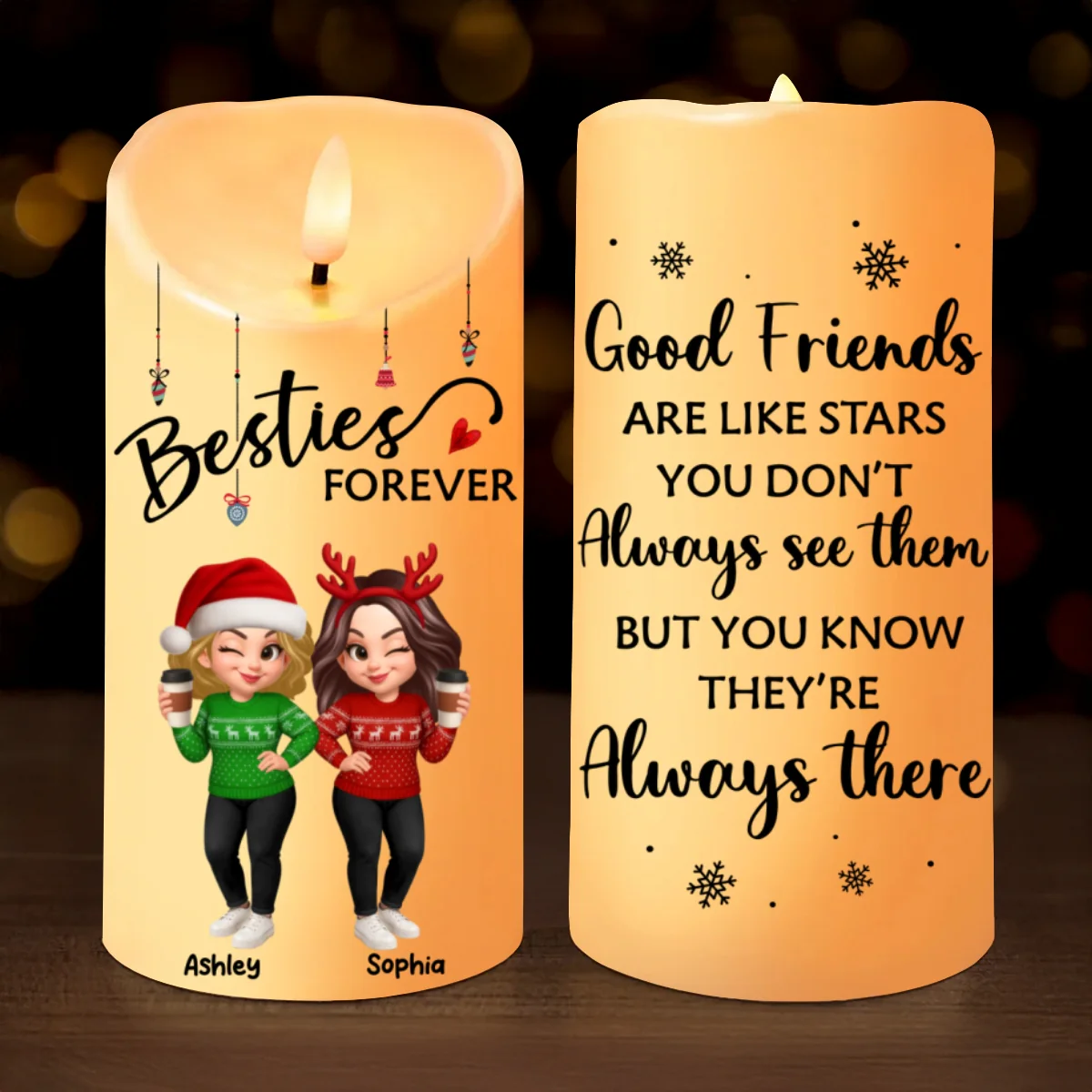 Pretty Sister Besties Standing Personalized LED Candle, Christmas Gift for Sisters, Besties - Image 8