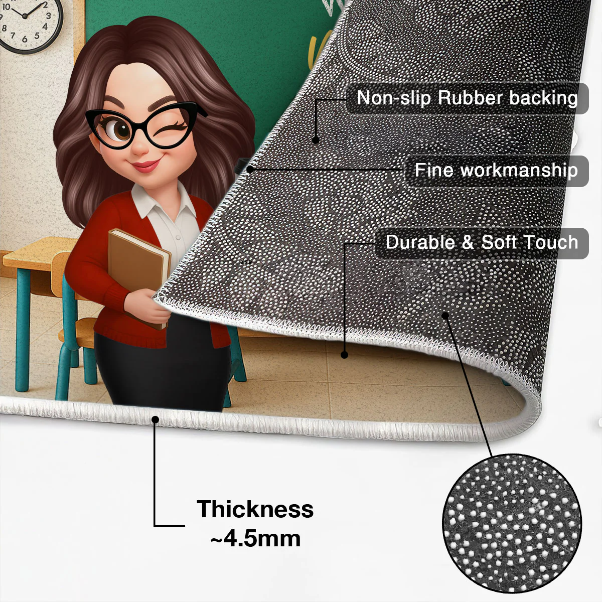 Pretty Teacher In Classroom 3D Effect Background Personalized Doormat, Back To School Decoration - Image 7