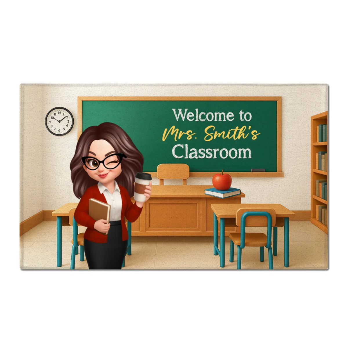 Pretty Teacher In Classroom 3D Effect Background Personalized Doormat, Back To School Decoration - Image 8