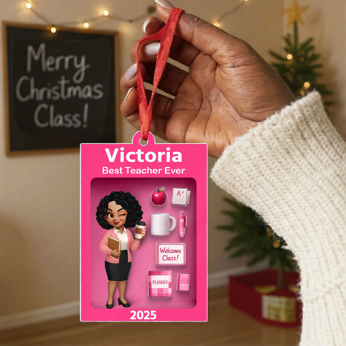 Pretty Teacher In Toy Box 3D Effect - Personalized Acrylic Ornament -Special Christmas Gift For Teacher For Co-workers - Image 3