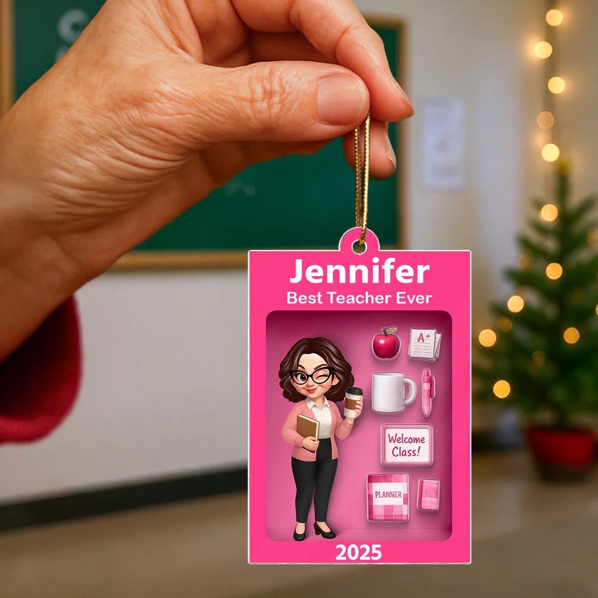 Pretty Teacher In Toy Box 3D Effect - Personalized Acrylic Ornament -Special Christmas Gift For Teacher For Co-workers - Image 4