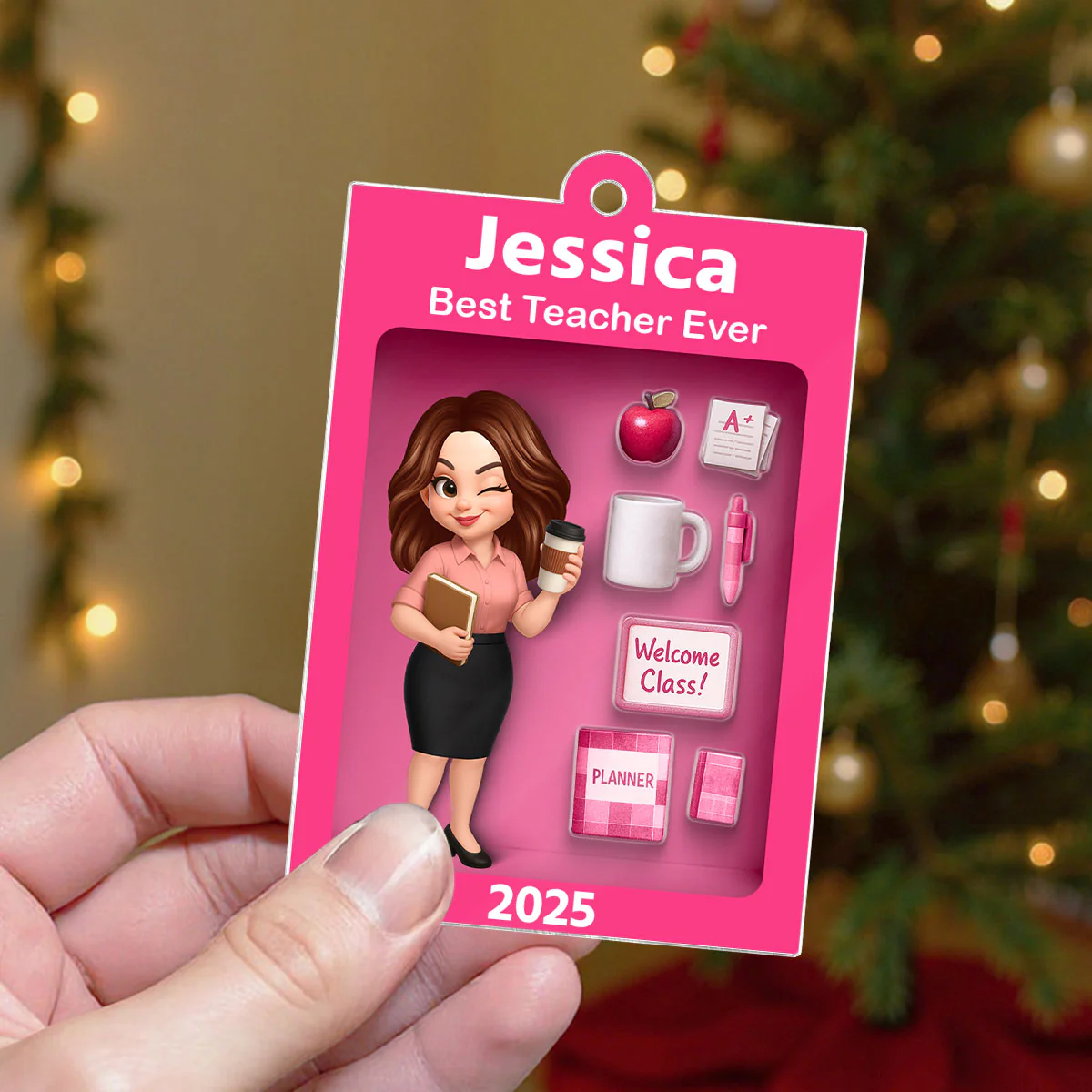 Pretty Teacher In Toy Box 3D Effect - Personalized Acrylic Ornament -Special Christmas Gift For Teacher For Co-workers - Image 7