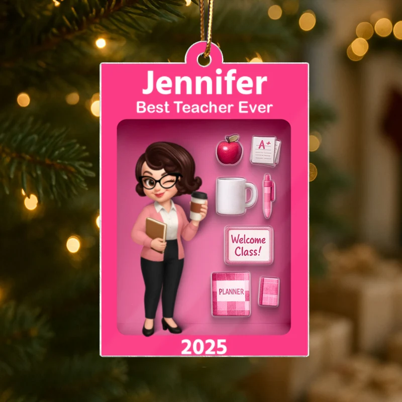 Pretty Teacher In Toy Box 3D Effect - Personalized Acrylic Ornament -Special Christmas Gift For Teacher For Co-workers - Image 9