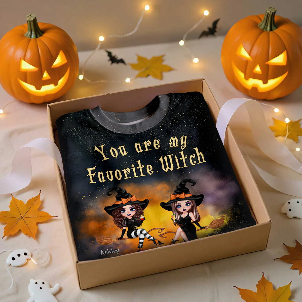 Pretty Witch Besties Witchy Ombre Tie-Dye Pattern Personalized Shirt, Perfect Halloween Matching Costume for Besties - Image 2