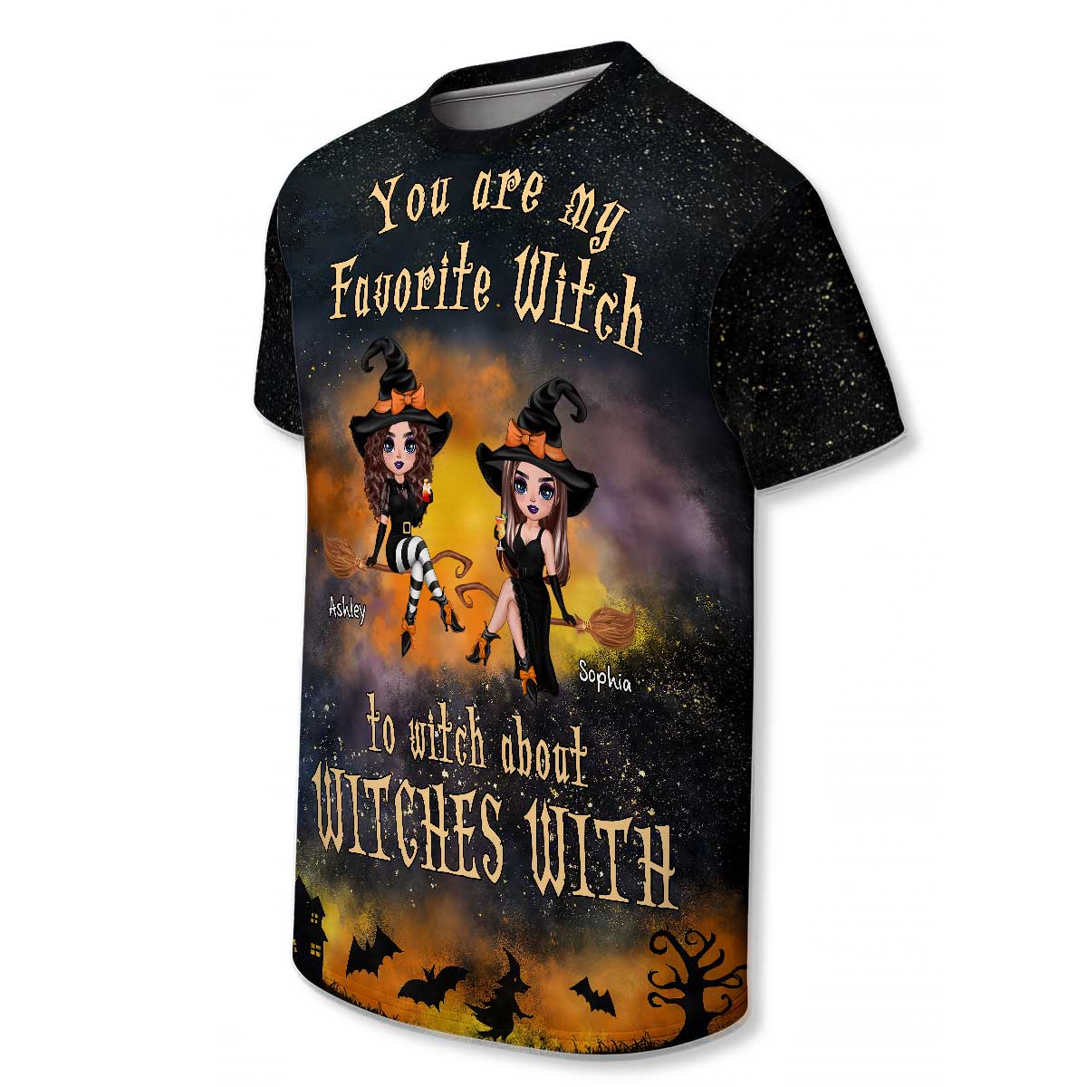 Pretty Witch Besties Witchy Ombre Tie-Dye Pattern Personalized Shirt, Perfect Halloween Matching Costume for Besties - Image 6