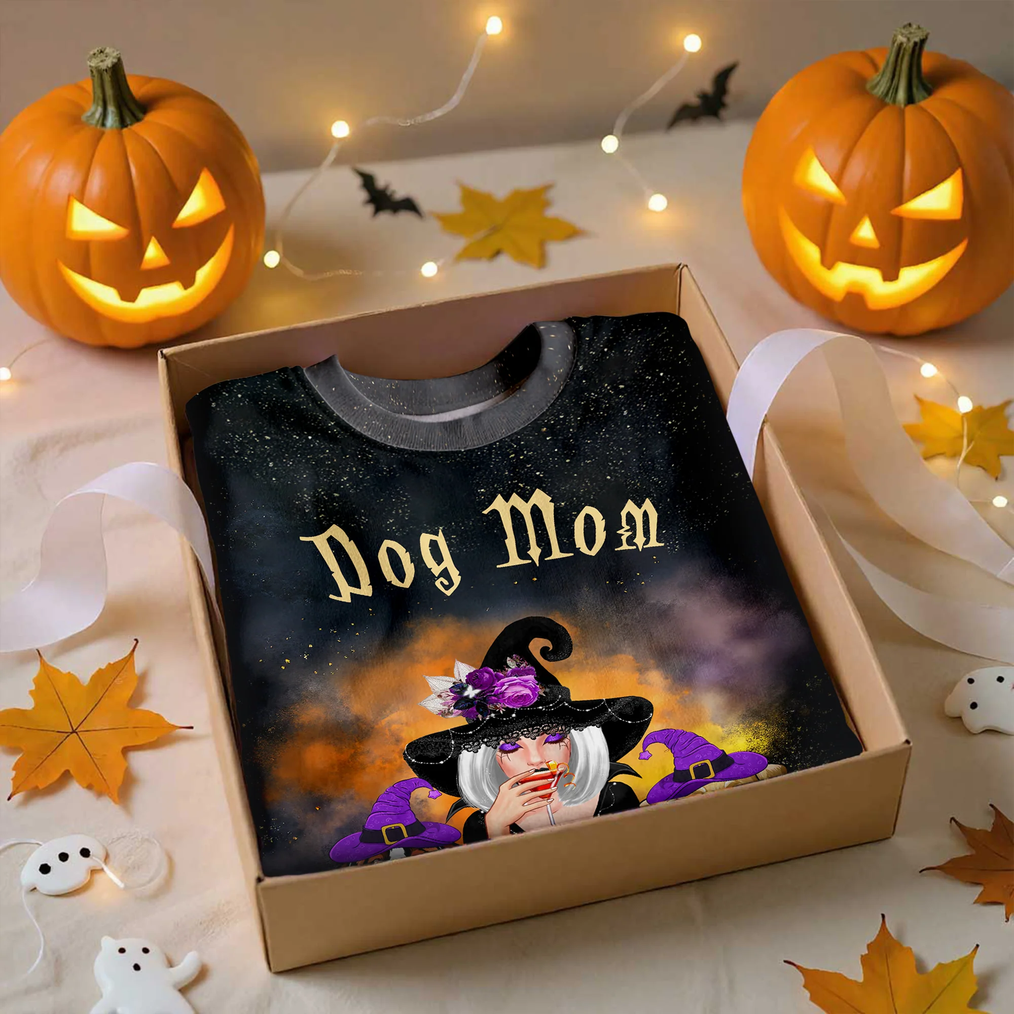 Pretty Witch Dog Mom Witchy Ombre Tie-Dye Pattern Personalized Shirt, Pawfect Costume for Dog Lover - Image 2