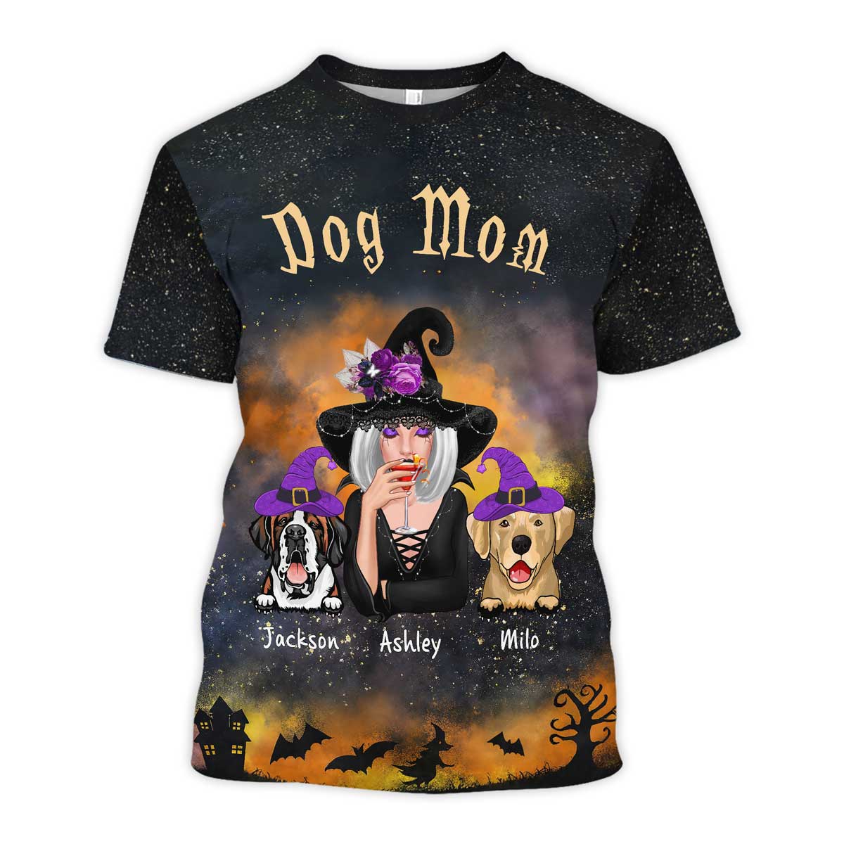 Pretty Witch Dog Mom Witchy Ombre Tie-Dye Pattern Personalized Shirt, Pawfect Costume for Dog Lover - Image 4