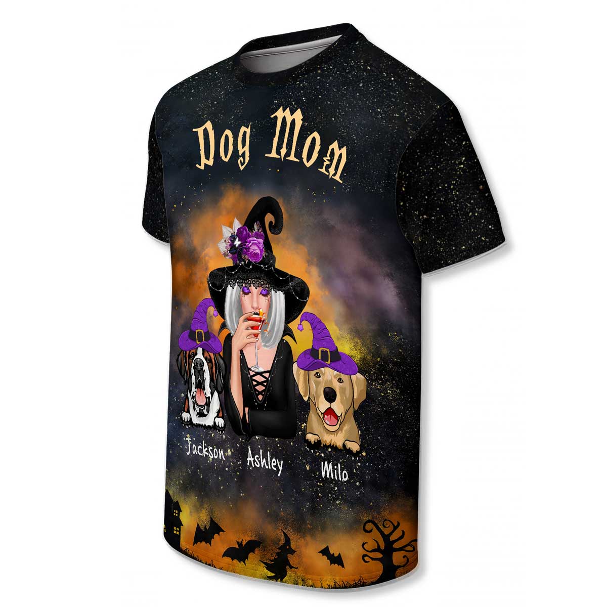 Pretty Witch Dog Mom Witchy Ombre Tie-Dye Pattern Personalized Shirt, Pawfect Costume for Dog Lover - Image 6