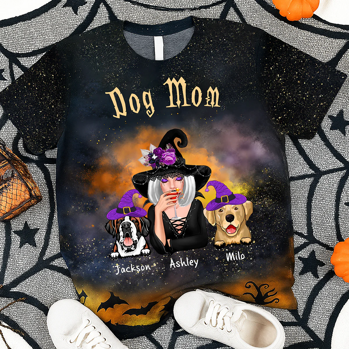 Pretty Witch Dog Mom Witchy Ombre Tie-Dye Pattern Personalized Shirt, Pawfect Costume for Dog Lover - Image 7