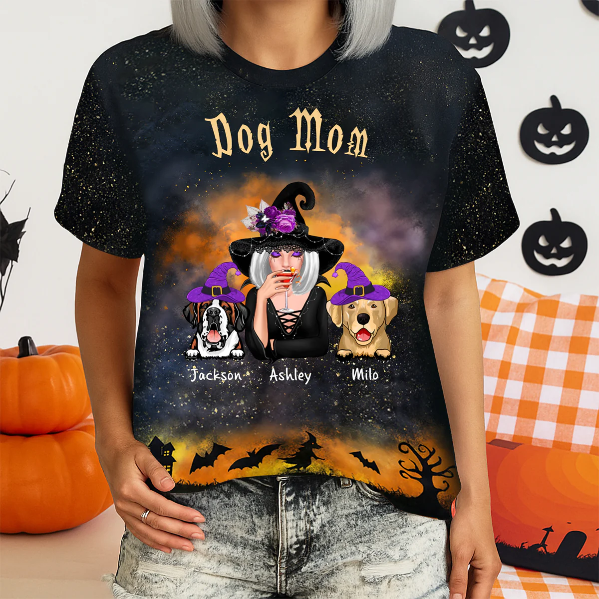 Pretty Witch Dog Mom Witchy Ombre Tie-Dye Pattern Personalized Shirt, Pawfect Costume for Dog Lover - Image 8