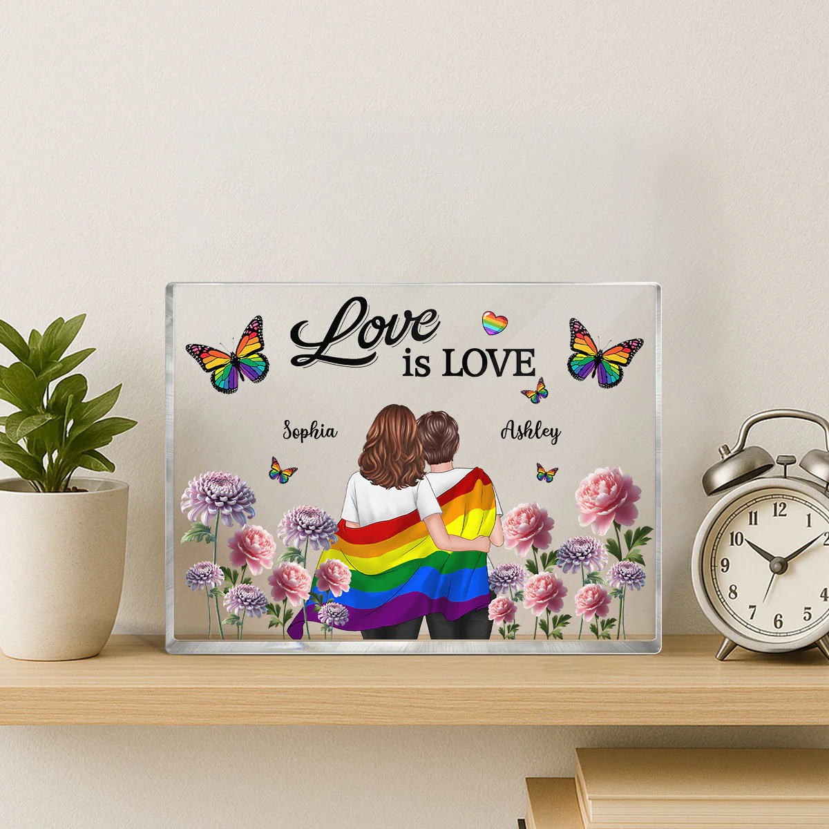 Pride Month LGBT Couple Birth Month Flowers Personalized Rectangle Acrylic Block Plaque, Gift For Couple - Image 5