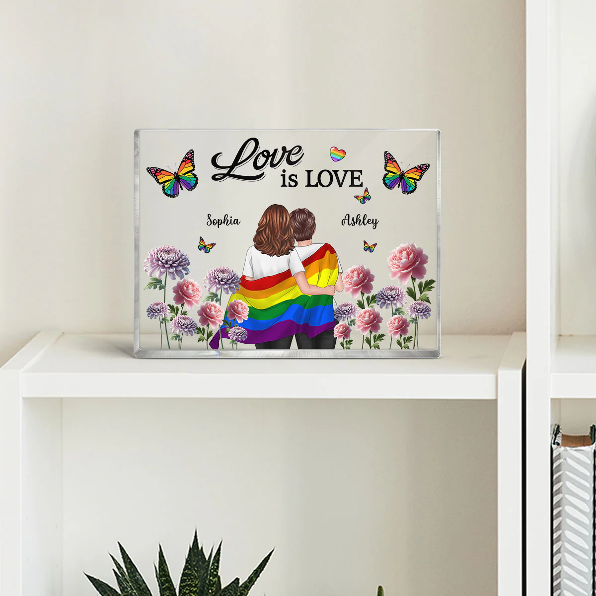 Pride Month LGBT Couple Birth Month Flowers Personalized Rectangle Acrylic Block Plaque, Gift For Couple - Image 6