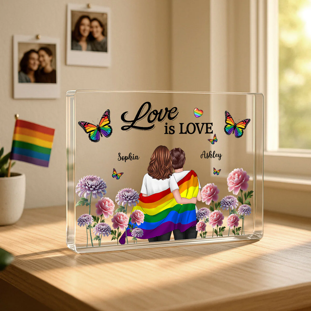Pride Month LGBT Couple Birth Month Flowers Personalized Rectangle Acrylic Block Plaque, Gift For Couple - Image 7