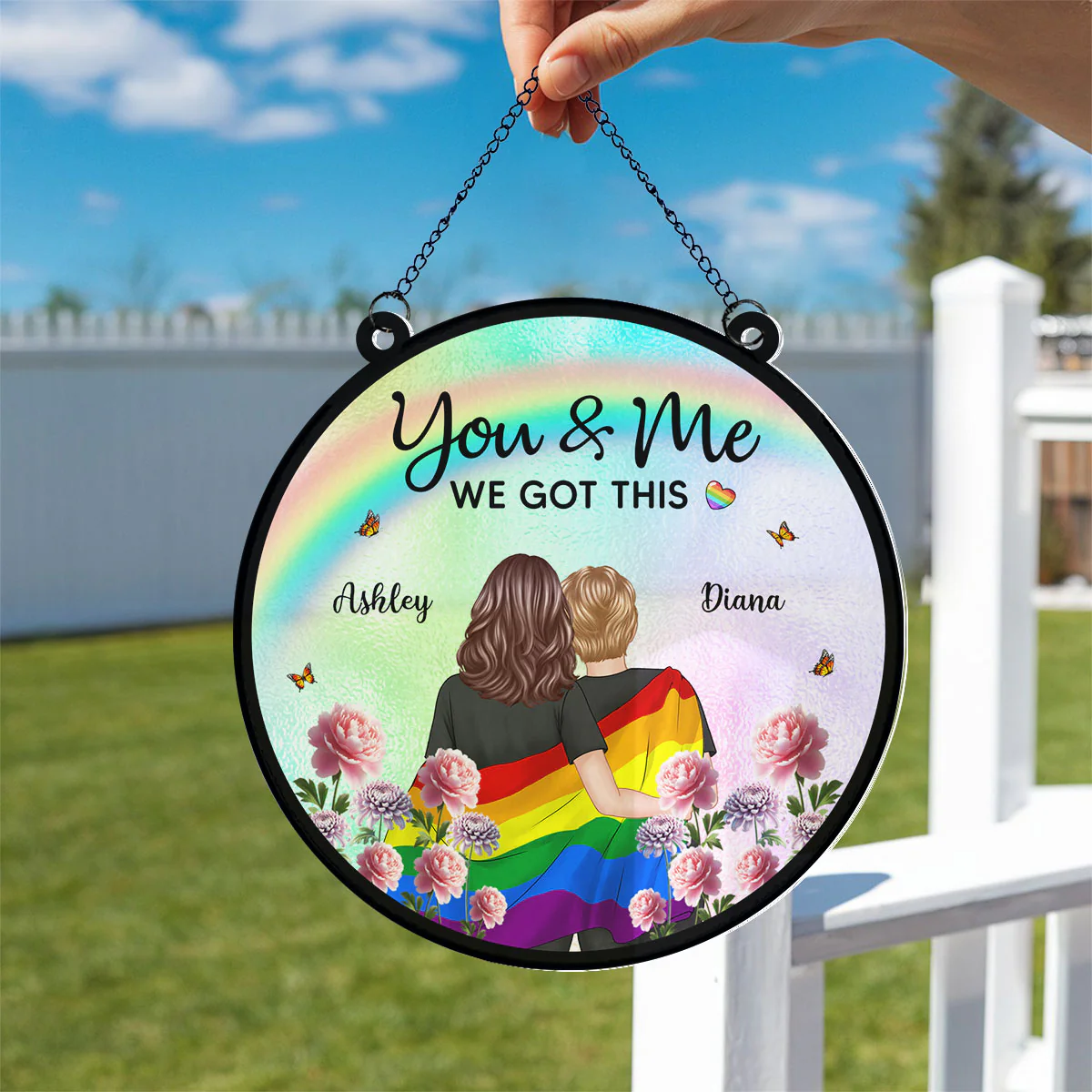 Pride Month LGBT Couple Birth Month Flowers Personalized Suncatcher, Gift For Couple - Image 10