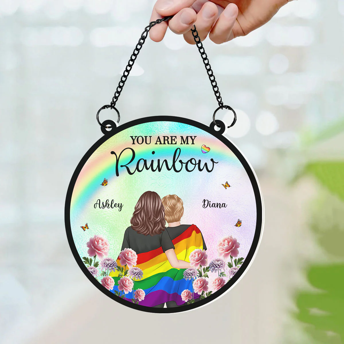 Pride Month LGBT Couple Birth Month Flowers Personalized Suncatcher, Gift For Couple - Image 3
