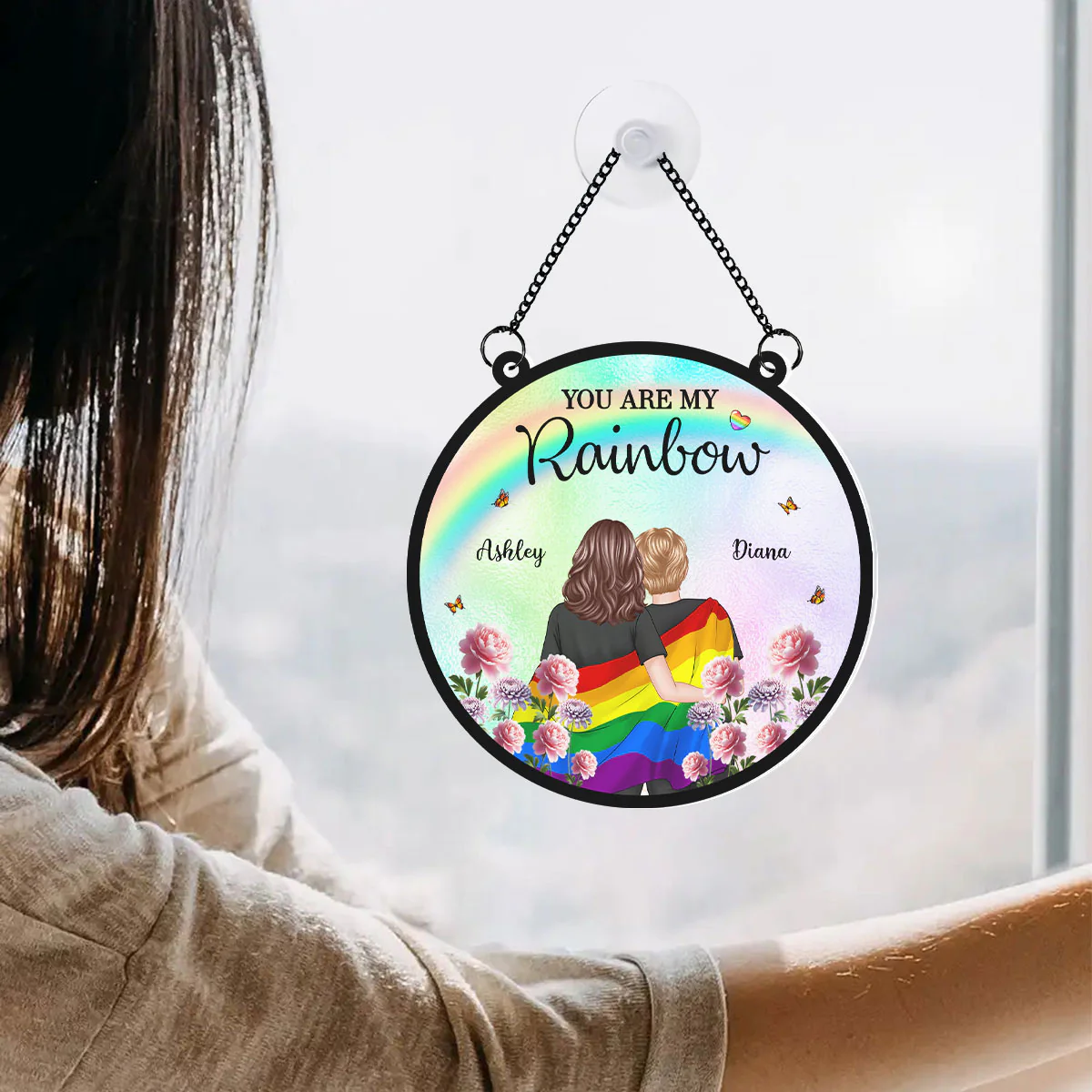 Pride Month LGBT Couple Birth Month Flowers Personalized Suncatcher, Gift For Couple - Image 4