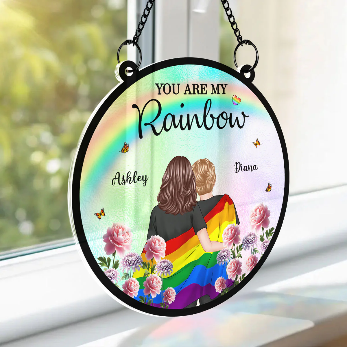 Pride Month LGBT Couple Birth Month Flowers Personalized Suncatcher, Gift For Couple - Image 5