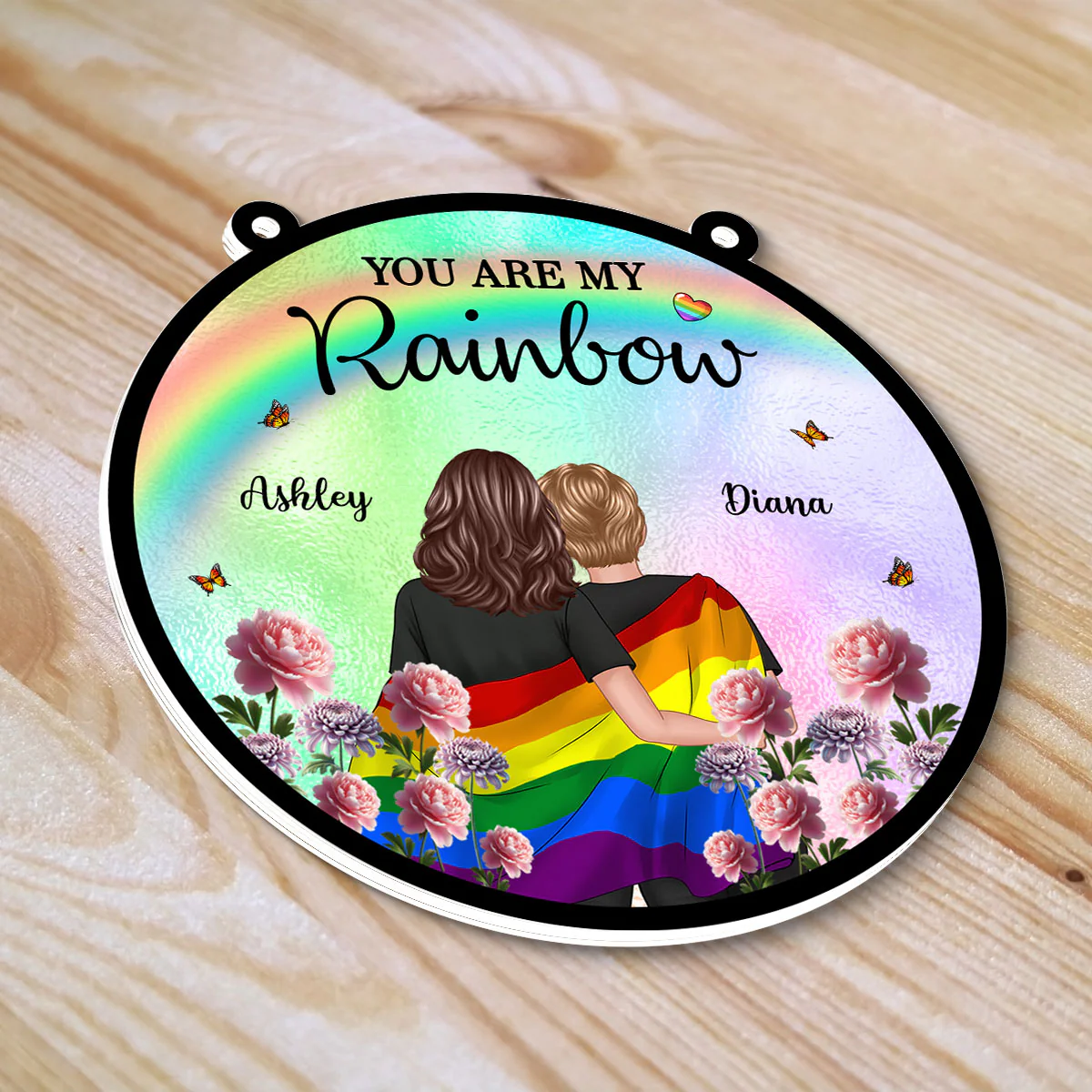 Pride Month LGBT Couple Birth Month Flowers Personalized Suncatcher, Gift For Couple - Image 6