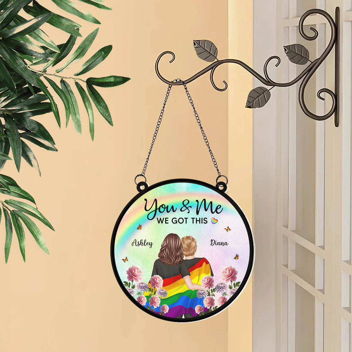 Pride Month LGBT Couple Birth Month Flowers Personalized Suncatcher, Gift For Couple - Image 8