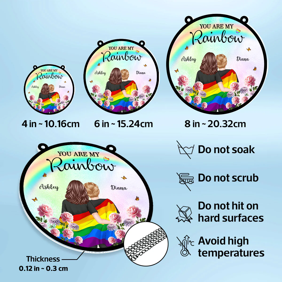 Pride Month LGBT Couple Birth Month Flowers Personalized Suncatcher, Gift For Couple - Image 9