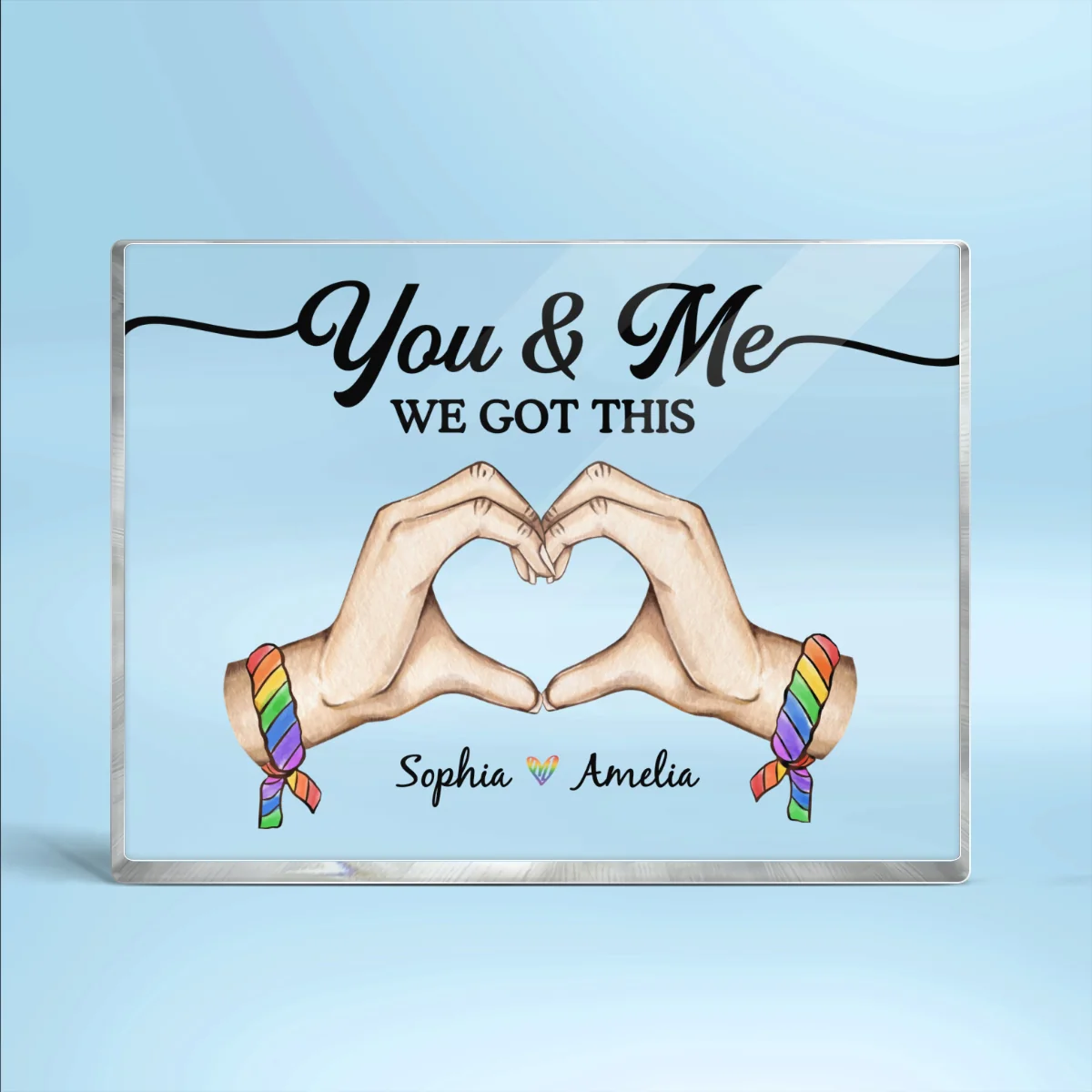 Pride Month LGBT Couple Heart Hands Personalized Rectangle Acrylic Block Plaque, Gift For Couple - Image 10