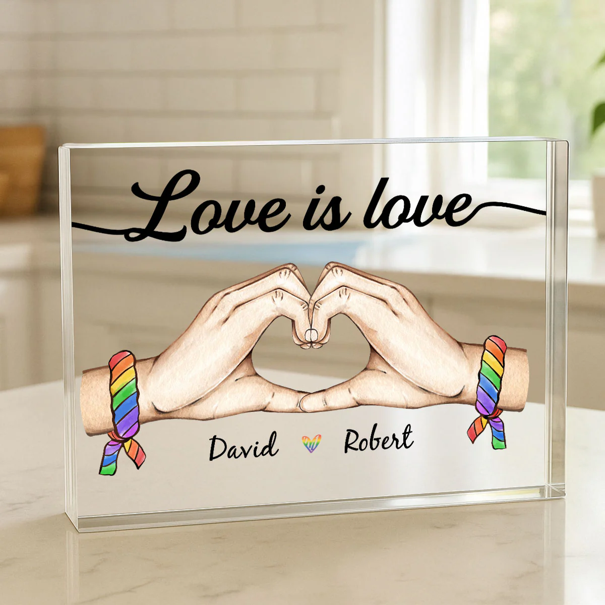 Pride Month LGBT Couple Heart Hands Personalized Rectangle Acrylic Block Plaque, Gift For Couple - Image 2