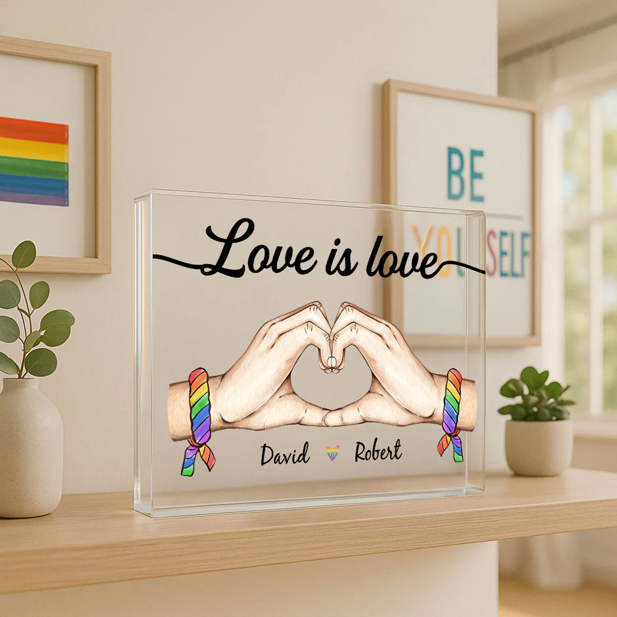 Pride Month LGBT Couple Heart Hands Personalized Rectangle Acrylic Block Plaque, Gift For Couple - Image 6