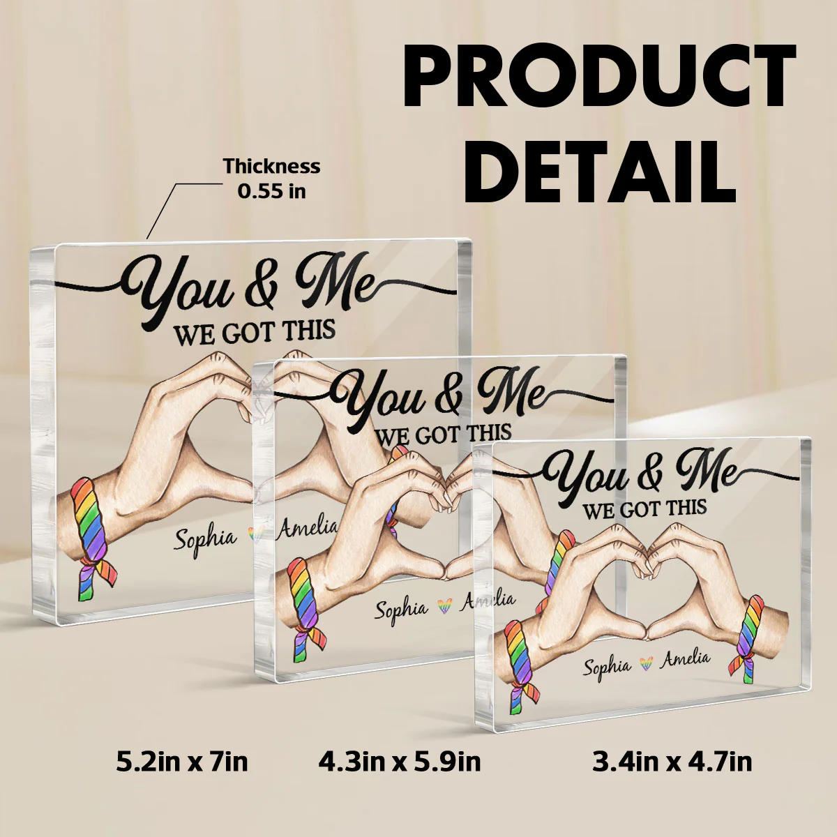 Pride Month LGBT Couple Heart Hands Personalized Rectangle Acrylic Block Plaque, Gift For Couple - Image 8