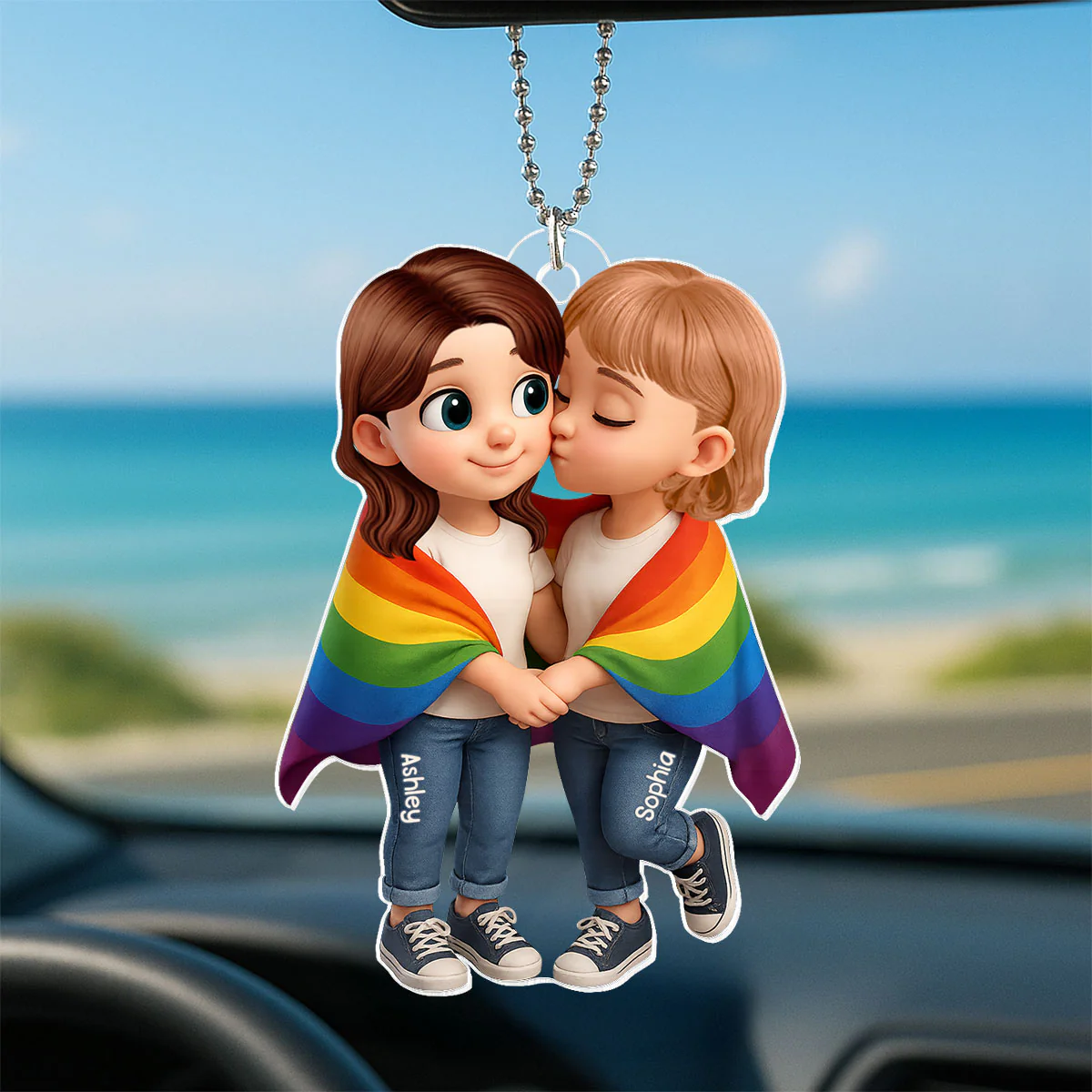 Pride Month LGBTQ+ Couple Love Is Love Personalized Acrylic Car Hanger, Gift For Couple - Image 6