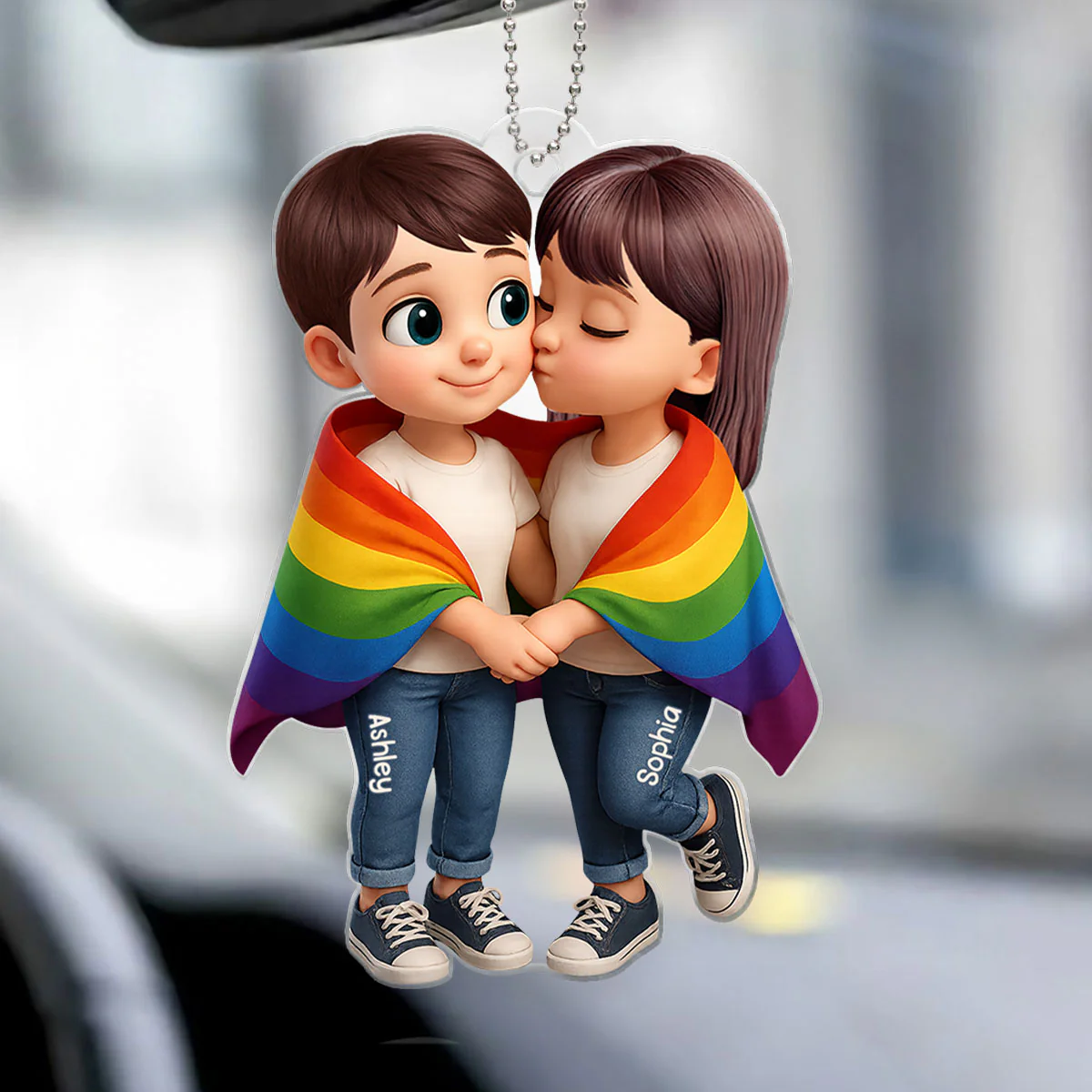 LGBT Couple Love Is Love Pride Month Personalized Acrylic Car Hanger, Gift For Couple - Image 3