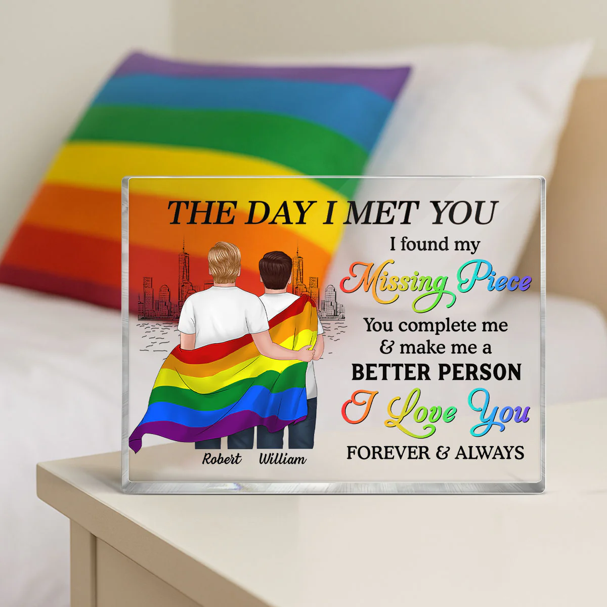 Pride Month LGBT Couple The Day I Met You Personalized Rectangle Acrylic Block Plaque, Gift For Couple - Image 3