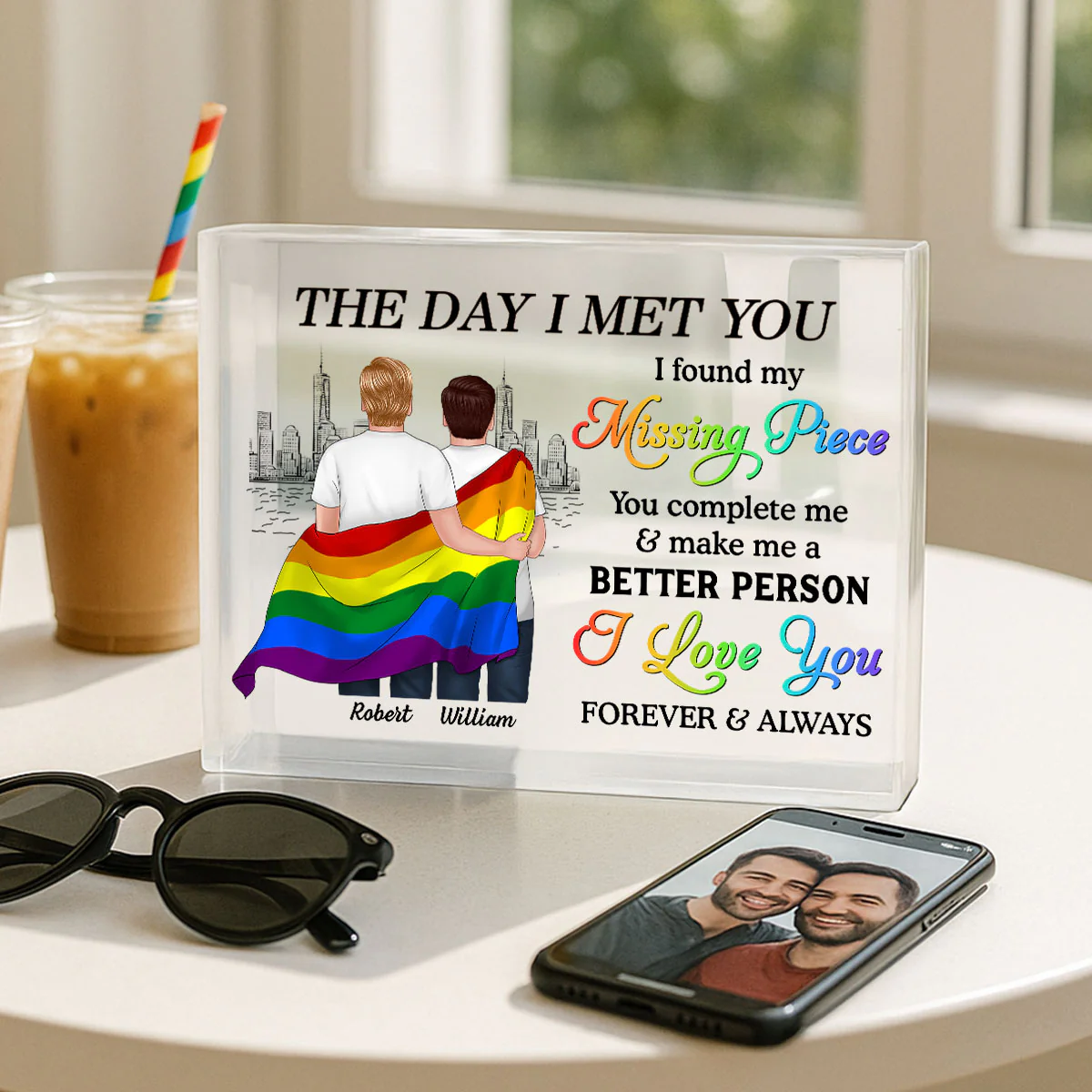 Pride Month LGBT Couple The Day I Met You Personalized Rectangle Acrylic Block Plaque, Gift For Couple - Image 4