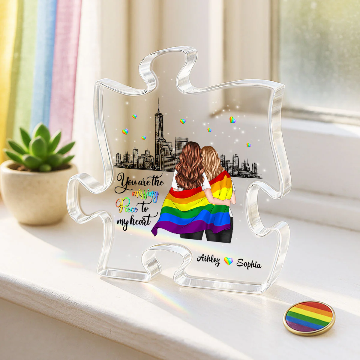 Pride Month LGBT Couple You Are My Missing Piece Personalized Puzzle Acrylic Block Plaque - Image 2