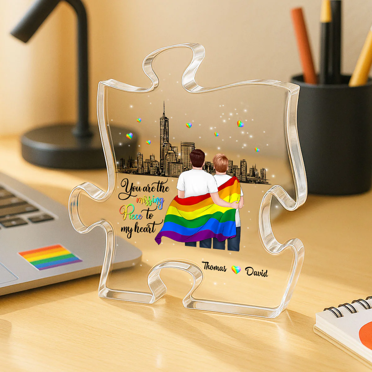 Pride Month LGBT Couple You Are My Missing Piece Personalized Puzzle Acrylic Block Plaque - Image 3