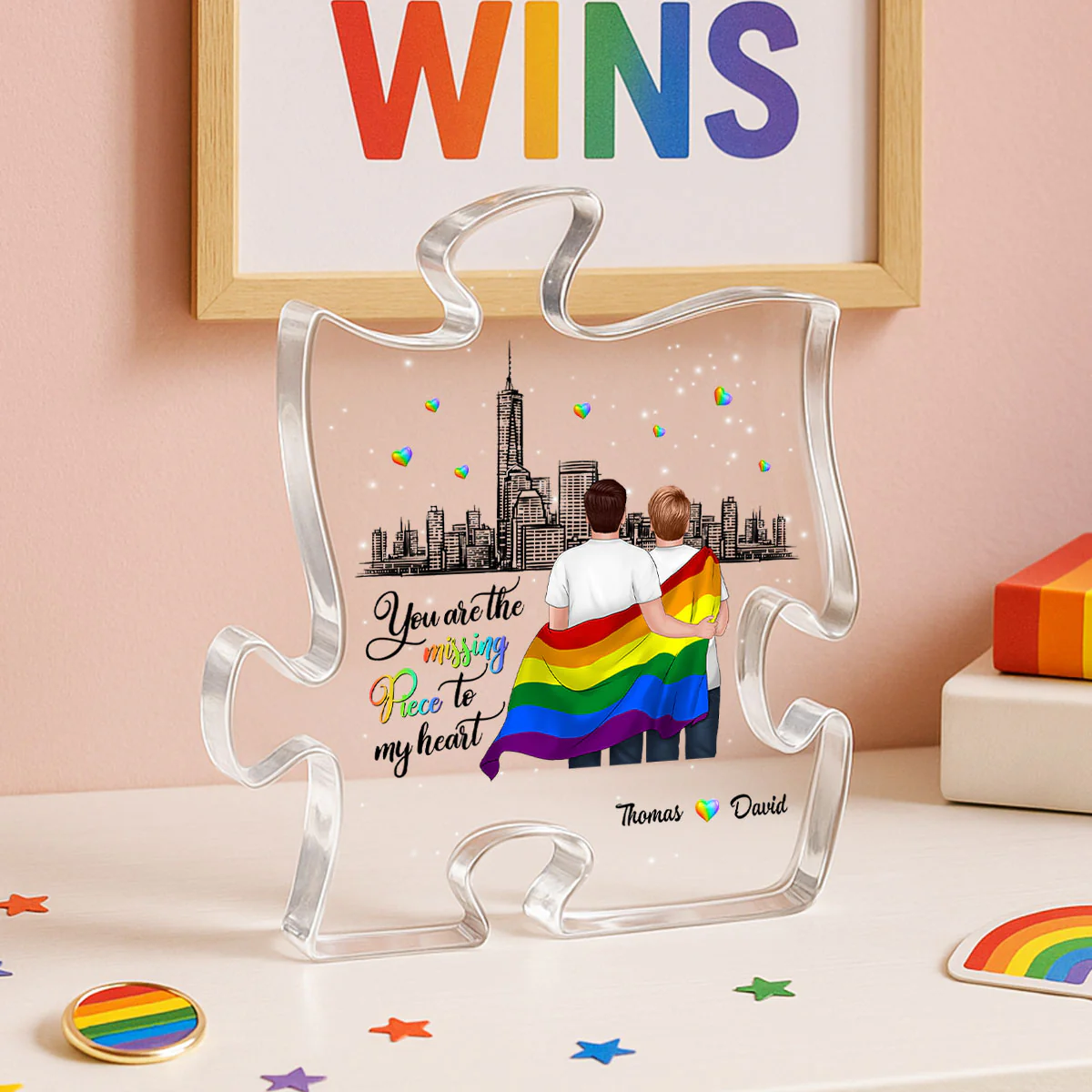 Pride Month LGBT Couple You Are My Missing Piece Personalized Puzzle Acrylic Block Plaque - Image 4