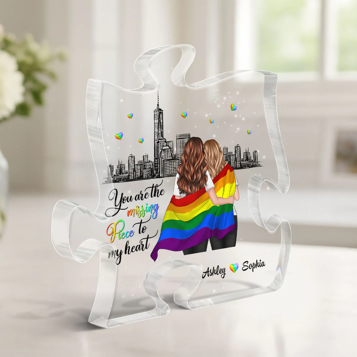 Pride Month LGBT Couple You Are My Missing Piece Personalized Puzzle Acrylic Block Plaque - Image 5