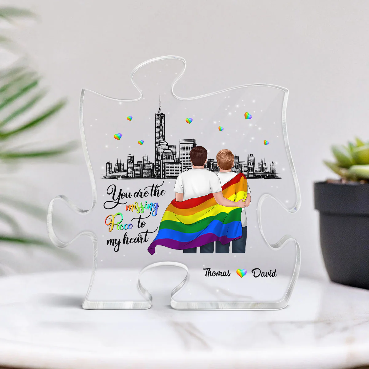 Pride Month LGBT Couple You Are My Missing Piece Personalized Puzzle Acrylic Block Plaque - Image 7
