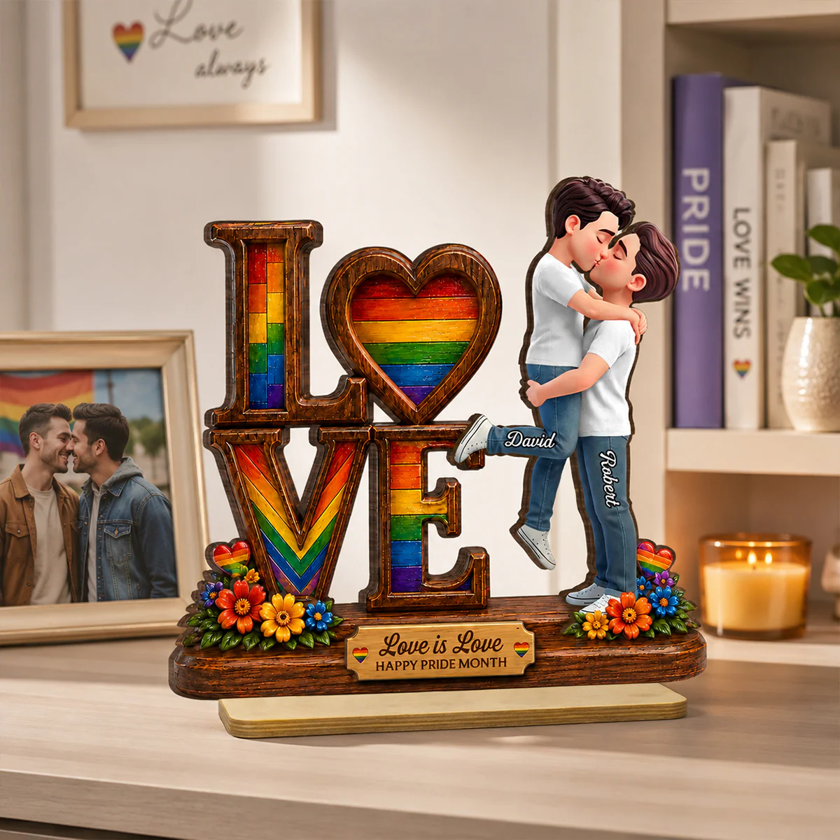Pride Month Romantic Kissing Couple - Personalized 2-Layered Wooden Plaque - Gift For Couple, Happy Pride Month - Image 2