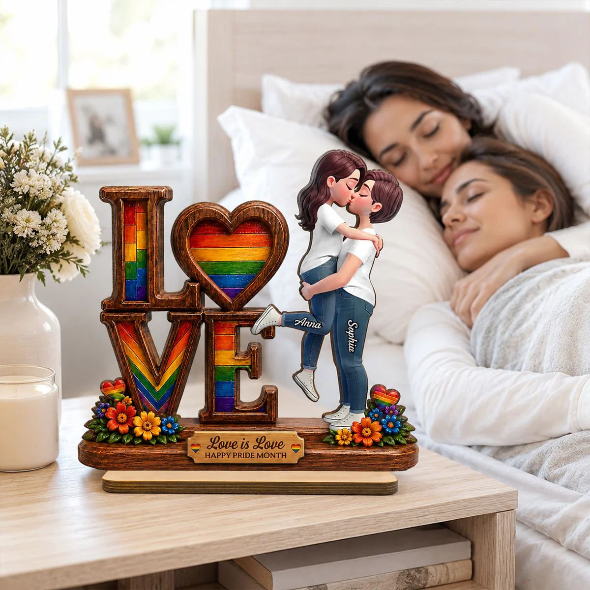 Pride Month Romantic Kissing Couple - Personalized 2-Layered Wooden Plaque - Gift For Couple, Happy Pride Month - Image 3