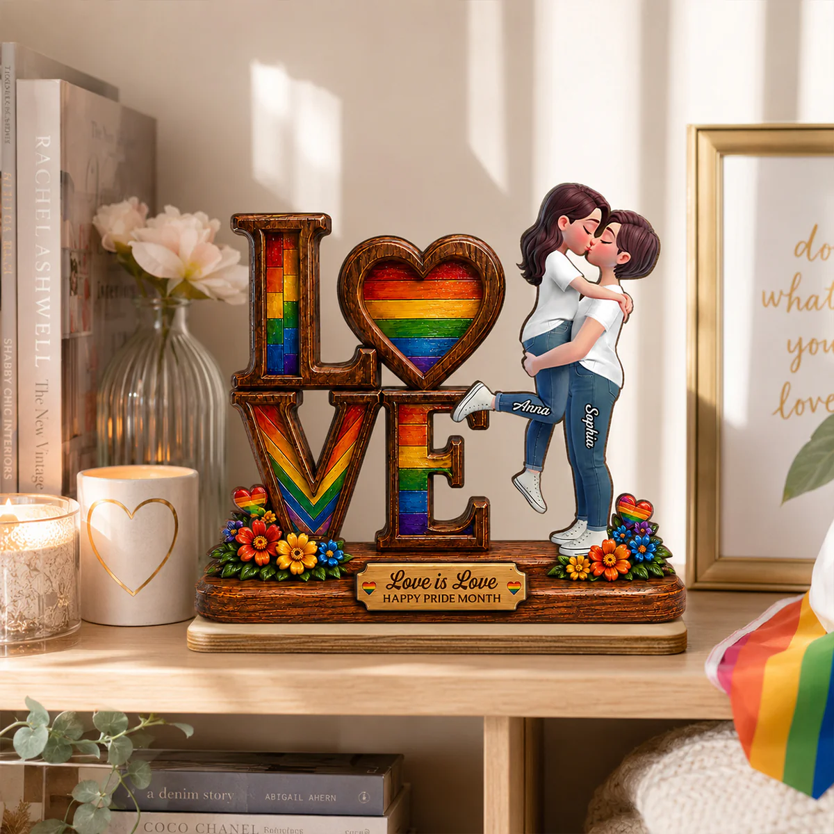 Pride Month Romantic Kissing Couple - Personalized 2-Layered Wooden Plaque - Gift For Couple, Happy Pride Month - Image 5