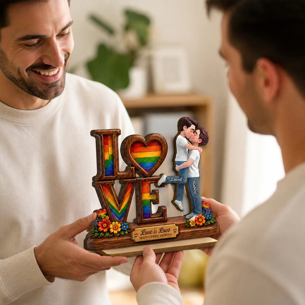 Pride Month Romantic Kissing Couple - Personalized 2-Layered Wooden Plaque - Gift For Couple, Happy Pride Month - Image 6