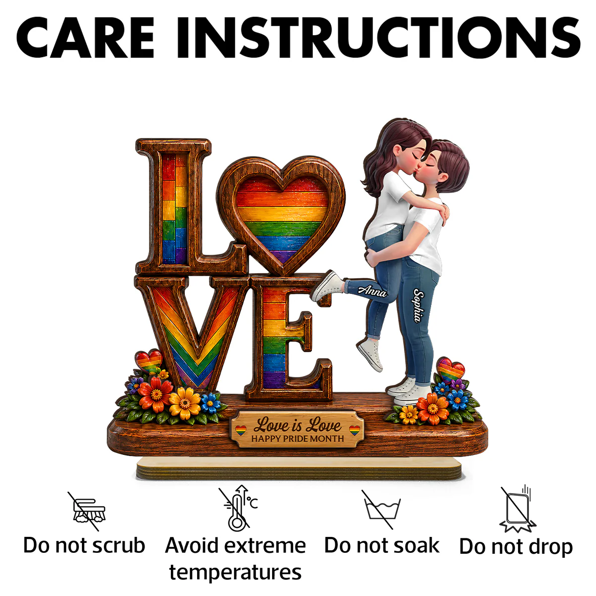 Pride Month Romantic Kissing Couple - Personalized 2-Layered Wooden Plaque - Gift For Couple, Happy Pride Month - Image 8