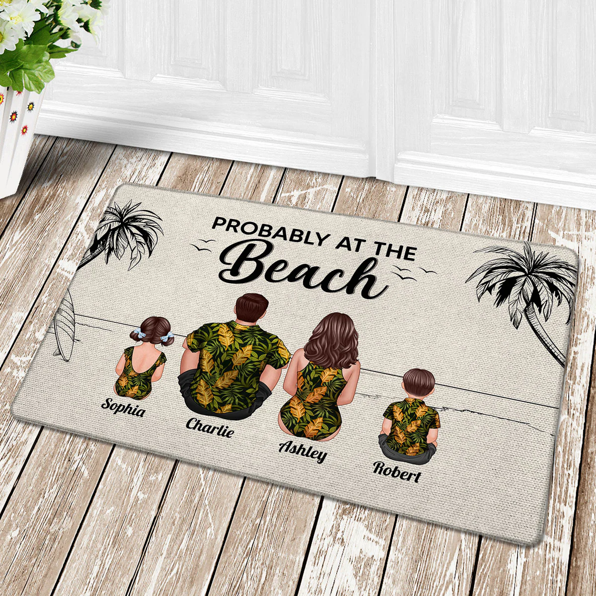 Probably At The Beach Back View Family Beach House Decor Personalized Doormat - Image 2