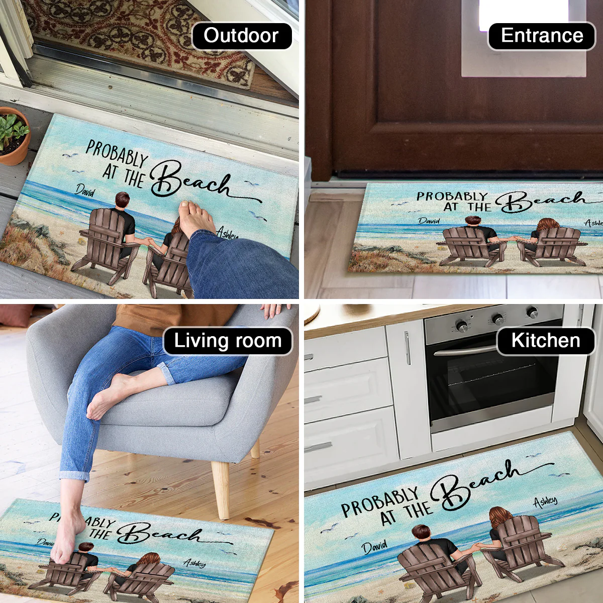 Probably At The Beach Couple Sitting Back View Beach House Gift Personalized Doormat - Image 5