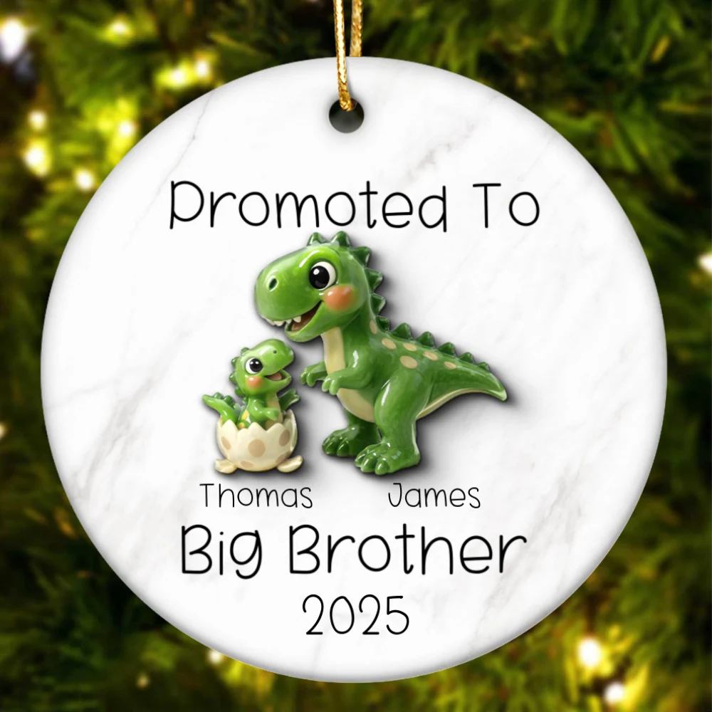 Promoted To Big Brother Big Sister 3D Effect Cute Dinosaurs - Personalized Ceramic Ornament - Proud New Big Sibling Gift - Image 8