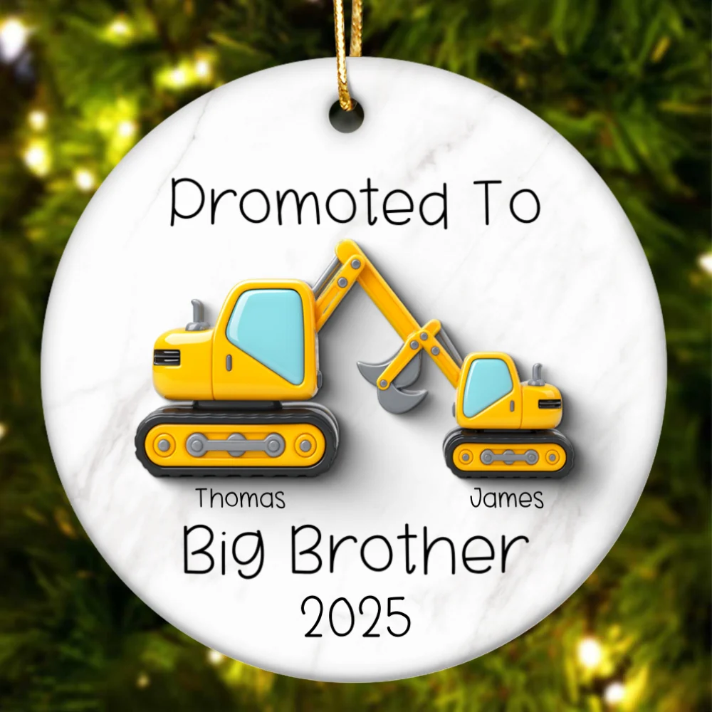 Promoted To Big Brother Big Sister 3D Effect Excavator - Personalized Ceramic Ornament - Proud New Big Siblings Gift - Image 10