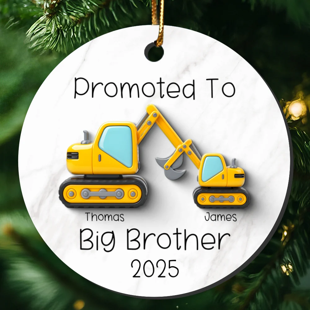 Promoted To Big Brother Big Sister 3D Effect Excavator - Personalized Ceramic Ornament - Proud New Big Siblings Gift - Image 11